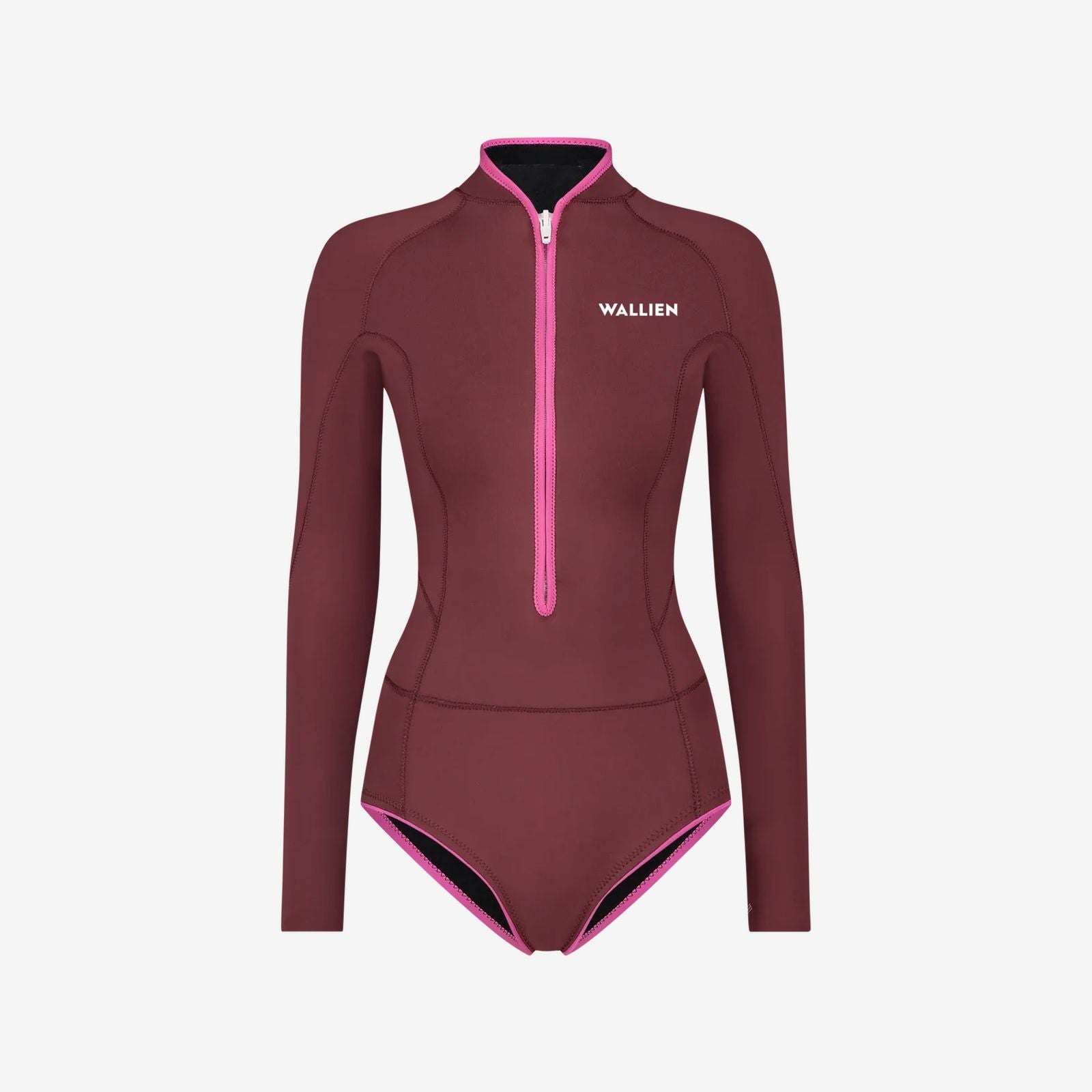 Red Yulex® springsuit wetsuit with pink zip and contour stitching, designed for women's water sports, on white background