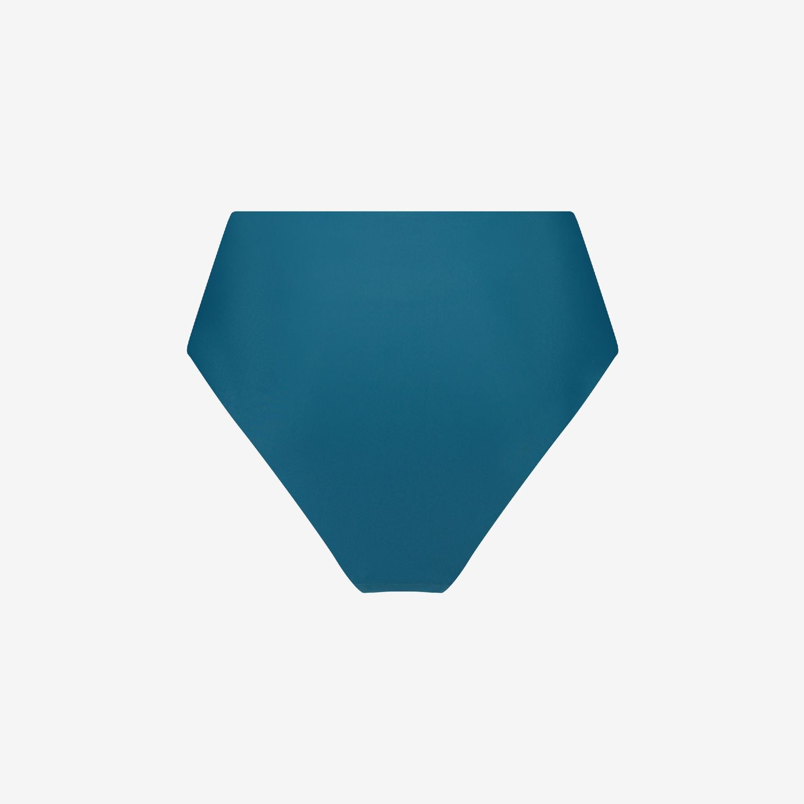 Back view of teal high waist reversible bikini bottom with soft stretch fabric and seamless finish, on a white background