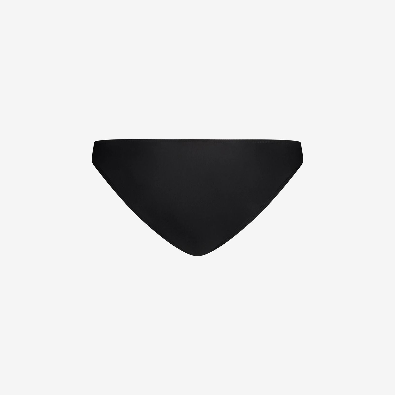 Back view of black bikini bottom with smooth matte finish and clean lines, made for women’s water sports, on white background
