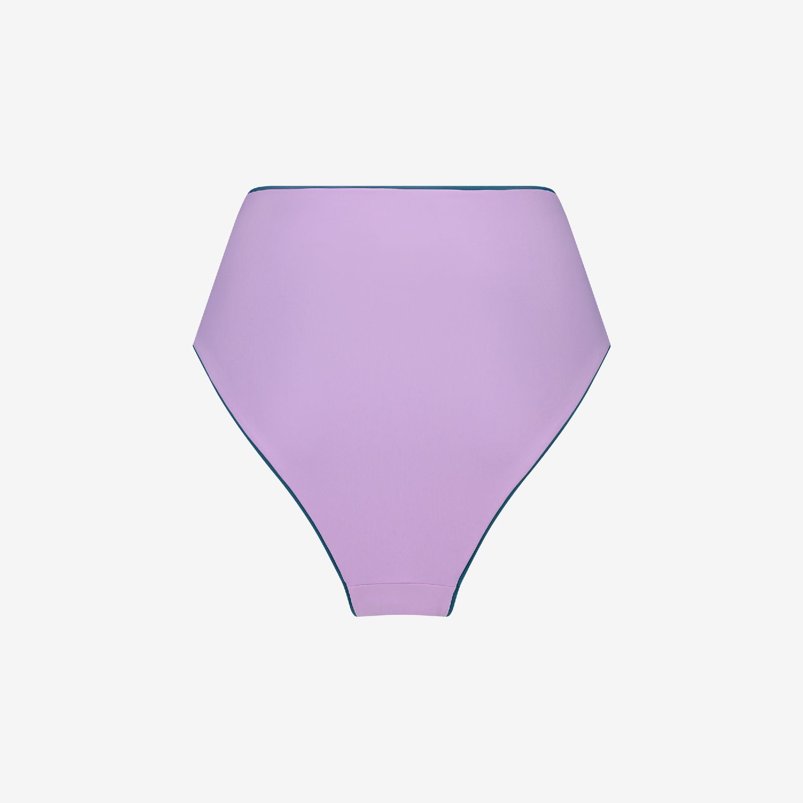 Back of purple high waist reversible bikini bottom with soft stretch fabric and minimal seams, on a white background