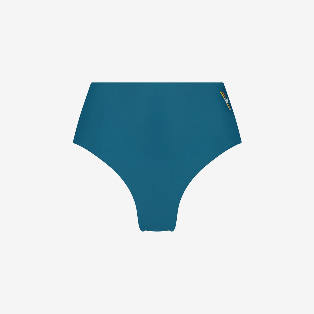 Teal high waist reversible bikini bottom with smooth seams and subtle WALLIEN logo on right hip, on a white background