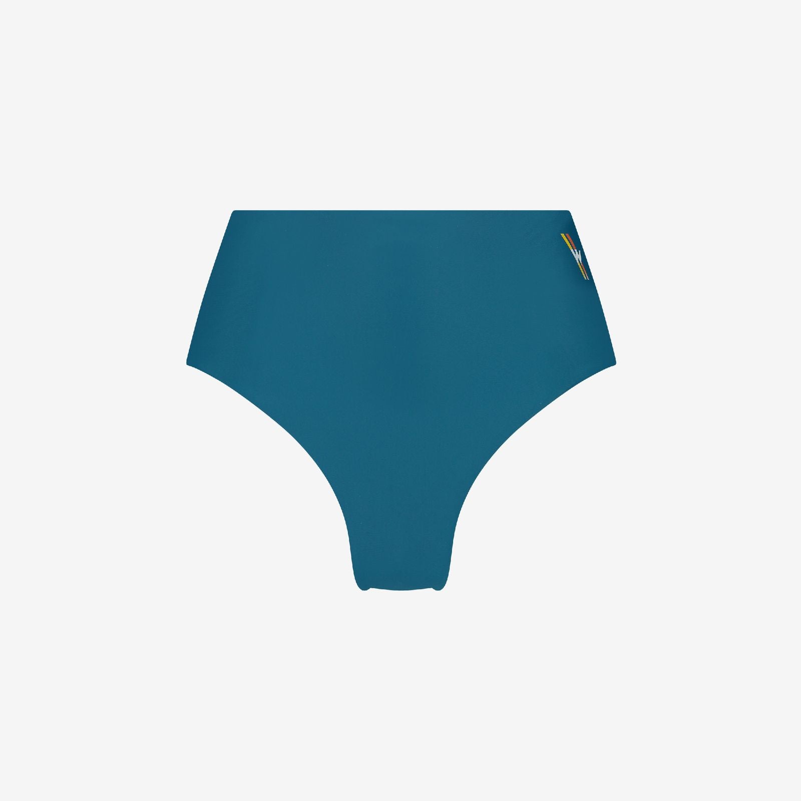 Teal high waist reversible bikini bottom with smooth seams and subtle WALLIEN logo on right hip, on a white background